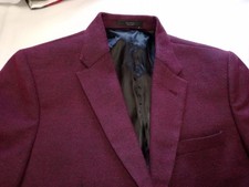 Oliveo Mens Wool Blazer Jacket 38S Burgundy Herringbone Check Hand Made 2 Button