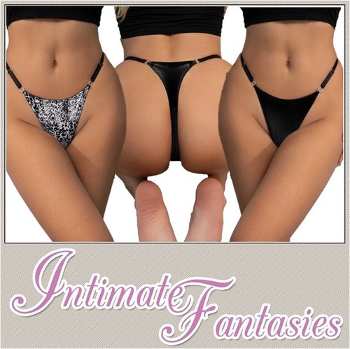 Wet look thong pvc rhinestone - look,