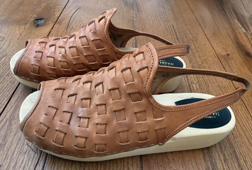 Woven leather slingback clogs - leather,