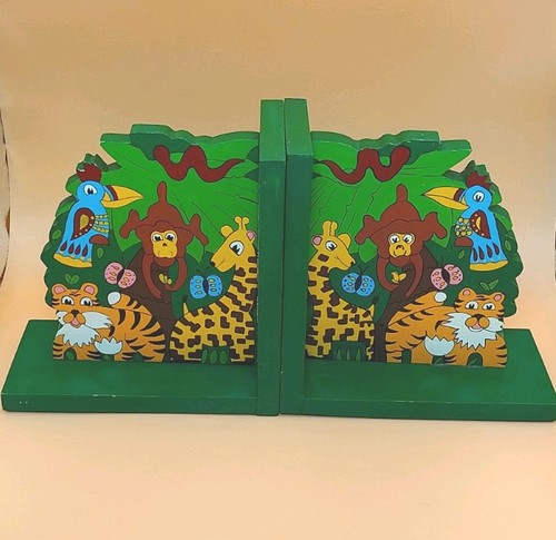 Safari themed wooden bookends - wooden,