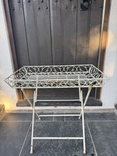 Vintage Outdoor  Wire Plant Stand Table Raised On Legs Cottage Display Delight