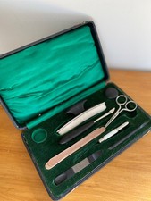 c. 1910 Vintage Manicure set, ebony, original lined green case