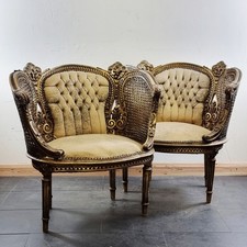 Pair of Antique Bergere Tub Shaped Gltwood French Chairs
