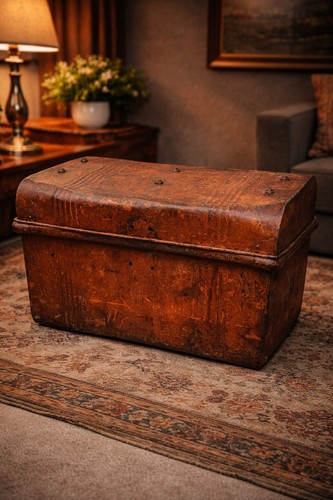 Vintage metal steamer trunk - vintage,