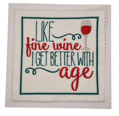 Embroidered wine birthday card - embroidered,