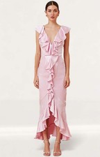 Keepsake The Label Womens Pink Midi Dress Satin Zip Closure RRP £230
