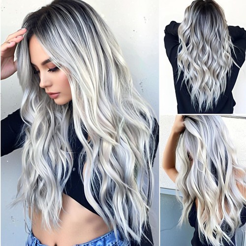 Bleach grey ombre long curly - grey,