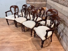 STUNNING SET OF 8 ANTIQUE VICTORIAN STYLE CARVED MAHOGANY FIDDLE BACK CHAIRS