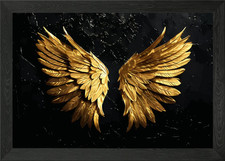 Golden Angel Wings Framed Wall Art Poster Canvas Print Picture