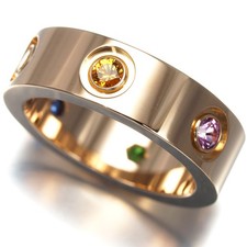 Auth Cartier Ring Sapphire Green Garnet Amethyst Love EU47 18K 750 Rose Gold