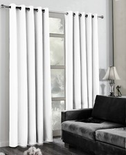 White Eyelet Curtains BlockOut Readymade PAIR Thermal Ring Top Self Lined Panels