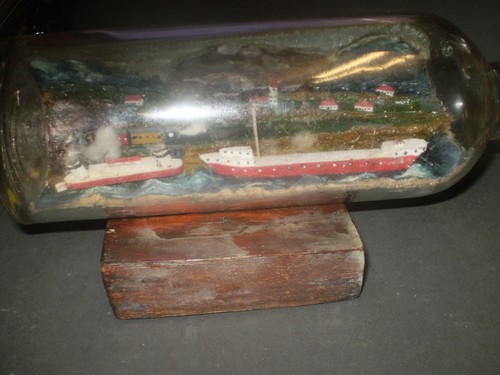 Vintage ship glass bottle - a,