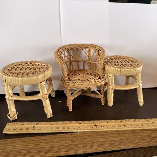 Vintage wicker doll chair - doll, 4.5"