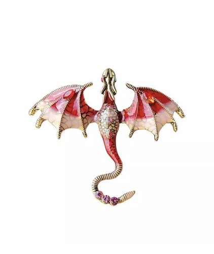 Flying dragon brooch crystal - brooch,