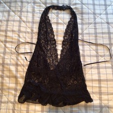 Ann Summers Black Stretch Lace Crutchless Negligee With Diamanté Detail Size L
