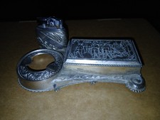 Vintage Pewter Cigarette Case with Ashtray and Lighter Civil War Scene VGC