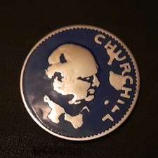 1965 Sir Winston Churchill  Crown Blue Enamel Coin, Circulated Elizabeth II