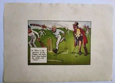 The Rules Of Cricket - Bowling an Over. Antique Cartoon Print By Chas Crombie
