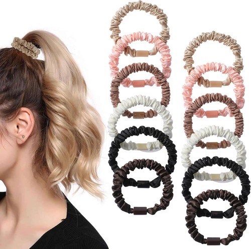 12pcs silk skinny scrunchies - 12pcs,