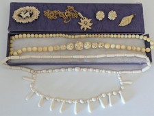 Antique bovine/ celluloid jewellery job lot. inc silver