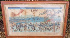 Utagawa Sadahide 1862 woodblock triptych Parade Feudal Lord Yoritomo framed