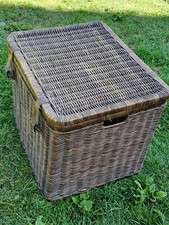 Large vintage brown wicker rustic cottage style clothing laundry hamper