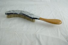 Clothes Brush Sweeper Curved Wooden with Plated Embossed Floral Decoration 12"