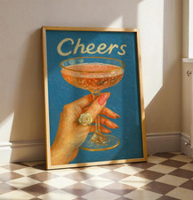Vintage Cheers Cocktail Art Print: Rose Gold Champagne Bar Cart Decor