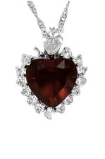 White gold finish heart cut cluster red ruby and created diamond necklace Gift