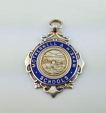 VINTAGE GEORGE VI SILVER & ENAMEL MOTHERWELL & WISHAW SCHOOLS WATCH FOB HM 1948