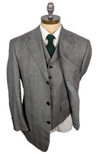 SAMUELSOHN 3 Piece Wool Flannel PoW Gray Sz 40R Suit Dual Vent Jacket Pants