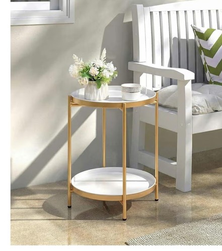 Round side table gold white - round,