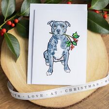 Blue Staffy Christmas Card