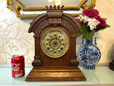 Restored Beautiful Victorian Solid Oak Carved Bracket Striking Clock Ansonia USA
