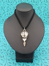 Beautiful Gothic Silver Tone Raven Bird Skull Effect Pendant Cord Necklace