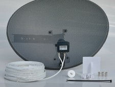 Satellite Dish & Quad Lnb + Complete 50M White Twin  Kit For Sky HD & Freesat