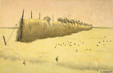 Theodor Kittelsen Hay-drying rack and Swallows skimming 1893  Wall Art  Canvas