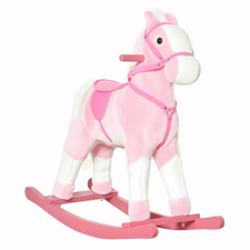 HOMCOM Rocking Horse Toy Plush Wood Pony Riding Rocker Neigh Sound Pink