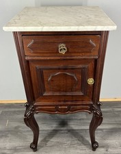 Bedside Table Antique French Marble Top Walnut Carved Cabinet LOT 4334