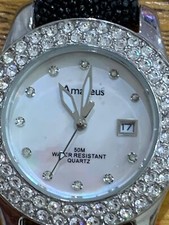 Exquisite Amadeus AM00263 Date Dial WR50M Quartz Ladies Leather Watch-32mm-Works