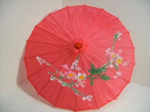 Vtg silk parasol red asian - vtg,