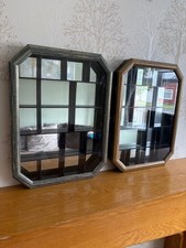 2  wooden wall hanging display cabinet mirrored  height 41 cm collectors cabinet