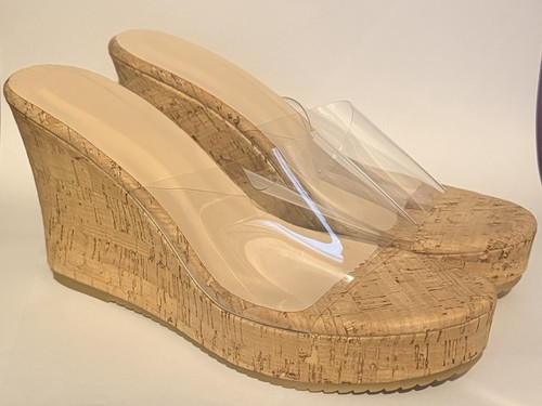 Clear perspex cork wedge - clear, mules
