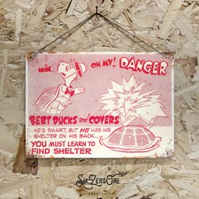 Duck and Cover Red Metal Sign