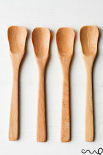 4 X Handmade Small Wooden Spoons Petal Head Teaspoons Sugar Salt 14.5cm Unique