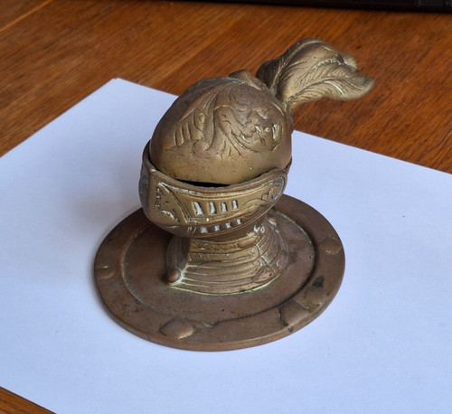 Vintage brass knight inkwell - vintage,