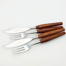 Westall Richardson 2x Steak Knives & Forks Mid Century Wood Handles Stainless