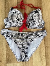Ocean Club Black White Red Fern Leaf Bikini Set 12 Top Padded Boost Underwired