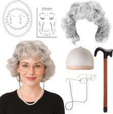 Old Lady Fancy Dress,Halloween Costumes Adult Women,9Pcs Granny Fancy Dress Set