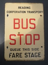 Vintage Original, Reading Corporation Transport, Double Sided Enamel Bus Stop